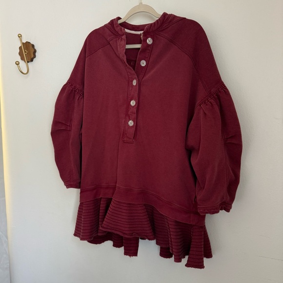 Free People Burgundy Long Sleeve Henley Sweatshirt Dress - Picture 4 of 6